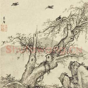 明项圣谟山水 册 古木寒鸦|3幅|27.74 MB|高清下载