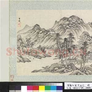 国朝五家画山水 册 清董珽溪桥村落|1幅|13.45 MB|高清下载