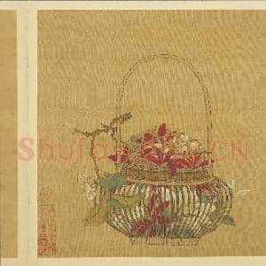 宋钱选画花篮图 册 石竹茉莉栀枝|3幅|30.15 MB|高清下载