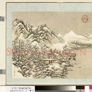 清.袁瑛山水册(一)雪阁留客.中画|1幅|9.39 MB|高清下载