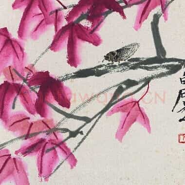 近现代 齐白石国画 红叶知了图 超高清图片网盘下载