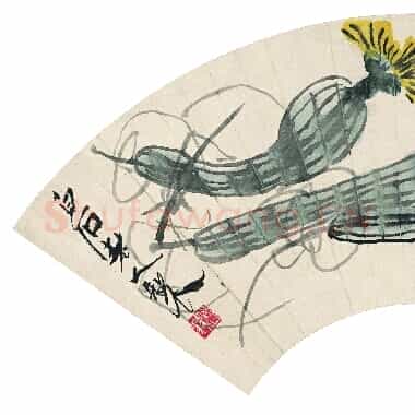 近现代齐白石国画花鸟扇面作品《清香丝瓜扇.TIF》高清大图资源下载