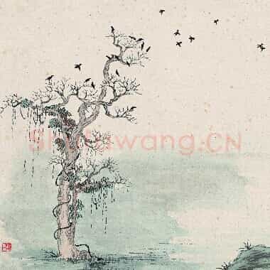 近现代 齐白石国画山水作品 古树归鸦图 超高清图片网盘下载