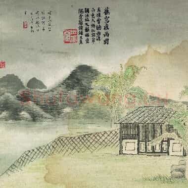 近现代齐白石国画山水作品《蕉窗夜雨图.TIF》高清大图资源下载