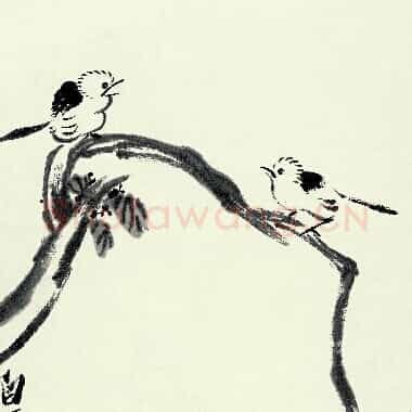 近现代 齐白石国画 仿八大树枝小鸟 超高清图片网盘下载