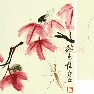 近现代 齐白石国画 枫叶加喇叭花 超高清图片网盘下载