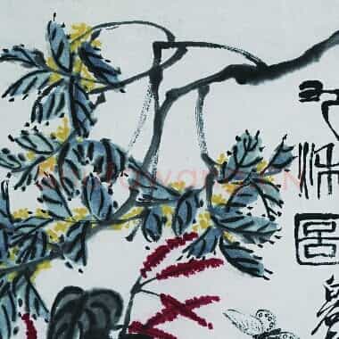 近现代 齐白石国画 红花绿叶蝴蝶图-01 超高清图片网盘下载