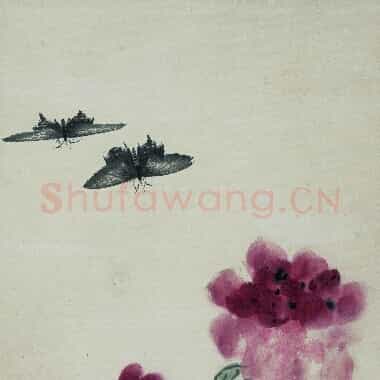 近现代齐白石国画《红花双蝶图.TIF》高清大图资源下载