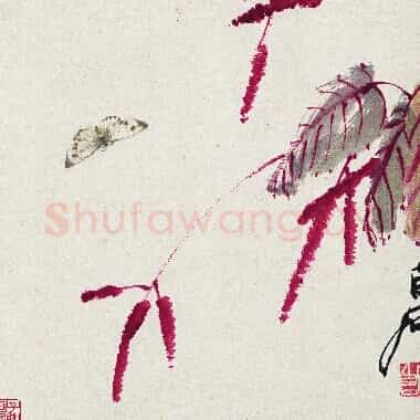 近现代齐白石国画《红蓼彩蝶图.TIF》高清大图资源下载