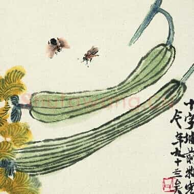近现代齐白石国画《蜜蜂丝瓜图.TIF》高清大图资源下载