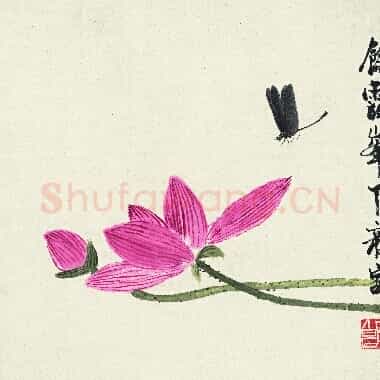 近现代 齐白石国画 蜻蜓荷花图 超高清图片网盘下载