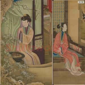 清代 佚名 雍亲王题书堂深居图屏-倚榻观鹊轴
