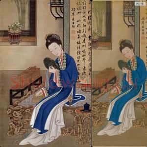 清代 佚名 雍亲王题书堂深居图屏-裘装对镜轴