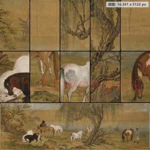 清代 郎世宁 郊原牧马图卷