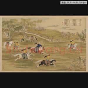 清代 郎世宁等 乾隆皇帝射猎图轴