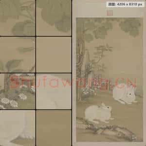 清代 冷枚 梧桐双兔图轴