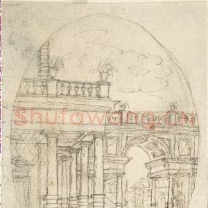 [佚名素描作品]建筑图(正面)人物草图(背面).tif