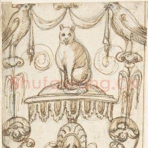 [西班牙素描作品]传为安德烈斯·德梅尔加-带猫的怪诞纹.tif