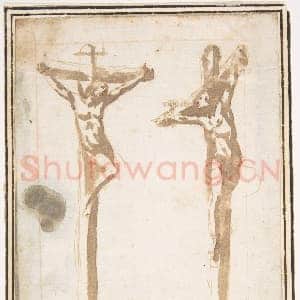 [意大利素描作品]传为弗朗切斯科·阿莱格里尼-被钉十字架的基督与好盗贼.tif