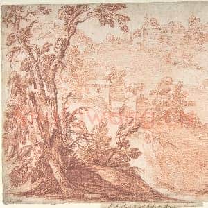[意大利素描作品]奥雷利亚诺·米拉尼-三人物丘陵风景.tif