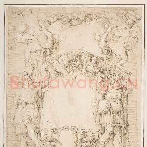 [意大利素描作品]巴蒂斯塔·佛朗哥-带胡须男子与戴冠青年的涡卷饰.tif