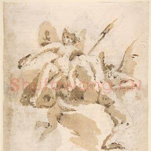 [意大利素描作品]乔瓦尼·巴蒂斯塔·提埃坡罗圈子-天花板设计(正面)蓄须男子站立(背面).tif