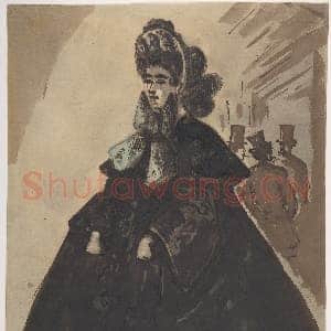 [法国素描作品]康斯坦丁·居伊-戴帽着外套的女士.tif