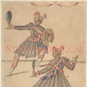 [法国素描作品]达尼埃尔·拉贝尔-为《比勒巴奥寡妇芭蕾舞》所作两美洲人素描.tif