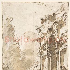 [意大利素描作品]弗朗切斯科·瓜尔迪-建筑随想曲：宫殿花园入口.tif