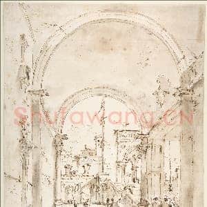 [意大利素描作品]弗朗切斯科·瓜尔迪-建筑随想曲：拱门中的大楼梯.tif