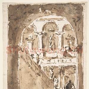 [意大利素描作品]弗朗切斯科·瓜尔迪-建筑幻想：大楼梯上的人物.tif