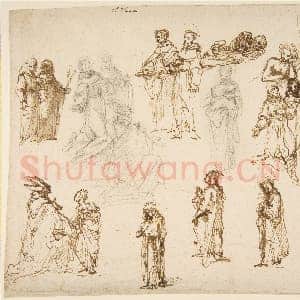 [意大利素描作品]弗朗切斯科·瓦尼-人物习作：站姿与跪姿教士.tif