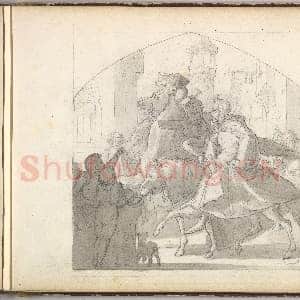 [英国素描作品]弗雷德里克·莱顿-男子与猴子骑马.tif