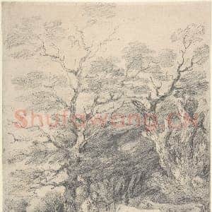 [英国素描作品]庚斯博罗·杜邦-牛群与人物的风景.tif