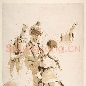 [意大利素描作品]乔瓦尼·巴蒂斯塔·提埃坡罗-幻想谐谑曲：两站姿东方人.tif