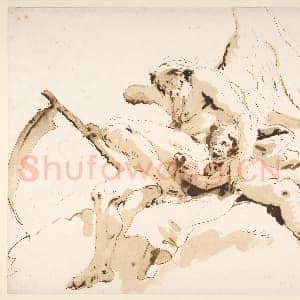 [意大利素描作品]乔瓦尼·巴蒂斯塔·提埃坡罗-坐姿时间紧抓小天使.tif