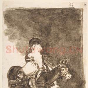 [西班牙素描作品]戈雅-骡子上的男女 西班牙画册.tif