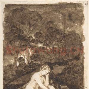 [西班牙素描作品]戈雅-溪边坐姿裸女.tif