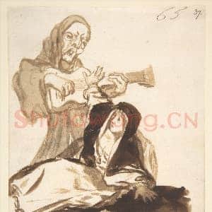 [西班牙素描作品]戈雅-鬼魂惊吓的修女 西班牙画册之65.tif