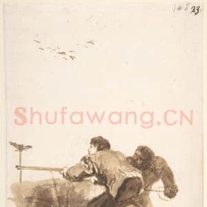 [西班牙素描作品]戈雅-用诱饵捕鸟的猎人 选自画册.tif
