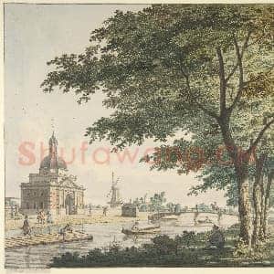 [荷兰素描作品]亨德里克·科恩-从普朗塔日看阿姆斯特丹莫伊德城门.tif