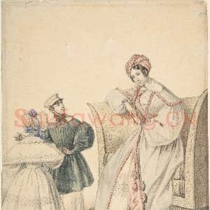 [法国素描作品]皮埃尔-尼马·巴萨热-坐椅女子的时装画.tif