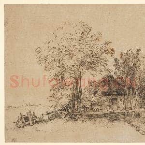 [荷兰素描作品]伦勃朗-树间农舍.tif