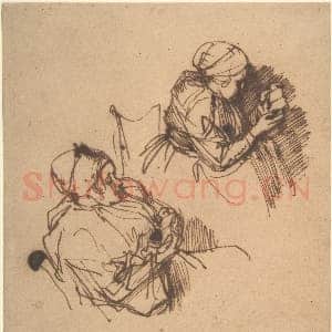 [荷兰素描作品]伦勃朗-读书女子两幅习作.tif