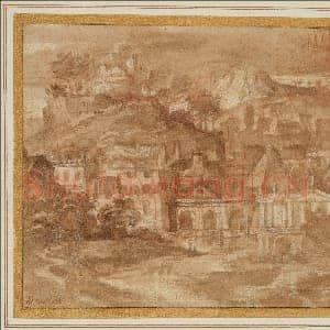 [法国素描作品]塞巴斯蒂安·布尔东-河畔建筑的古典风景.tif