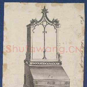 [英国素描作品]托马斯·奇彭代尔-书桌与书柜 选自奇彭代尔素描集卷二6.tif