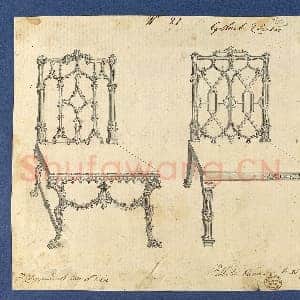 [英国素描作品]托马斯·奇彭代尔-哥特式椅子 选自奇彭代尔素描集卷一2.tif