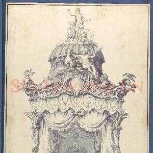 [英国素描作品]托马斯·奇彭代尔-御用床 选自奇彭代尔素描集卷一.tif