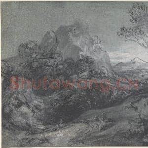 [英国素描作品]托马斯·庚斯博罗-人物与建筑的山景.tif