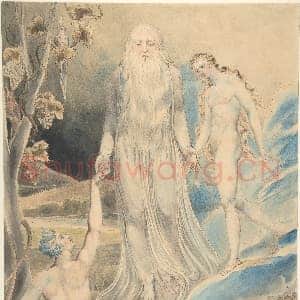 [英国素描作品]威廉·布莱克-神圣临在的天使将夏娃带到亚当面前.tif